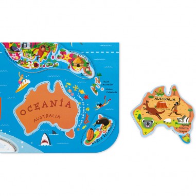 Puzzle Carte Monde Magnétique 92 pièces Espagnol : Puzzles magnétiques - Janod