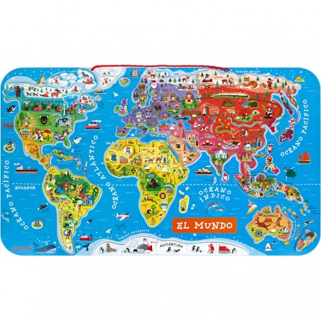 Puzzle Carte Monde Magnétique 92 pièces Espagnol : Puzzles magnétiques - Janod
