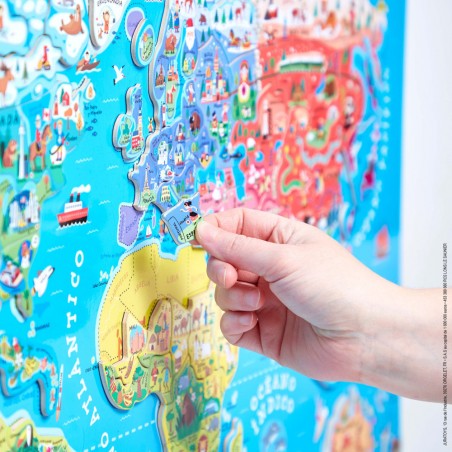 Puzzle Carte Monde Magnétique 92 pièces Espagnol : Puzzles magnétiques - Janod