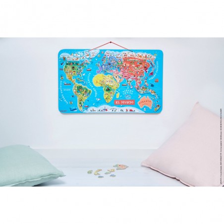 Puzzle Carte Monde Magnétique 92 pièces Espagnol : Puzzles magnétiques - Janod