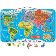 Puzzle Carte Monde Magnétique 92 pièces Italien : Puzzles magnétiques - Janod