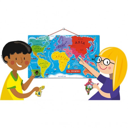 Puzzle Carte Monde Magnétique 92 pièces Italien : Puzzles magnétiques - Janod