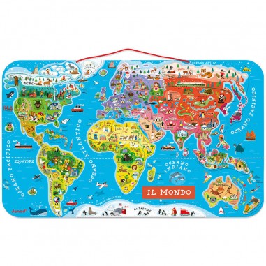 Puzzle Carte Monde Magnétique 92 pièces Italien : Puzzles magnétiques - Janod