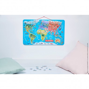 Puzzle Carte Monde Magnétique 92 pièces Italien : Puzzles magnétiques - Janod