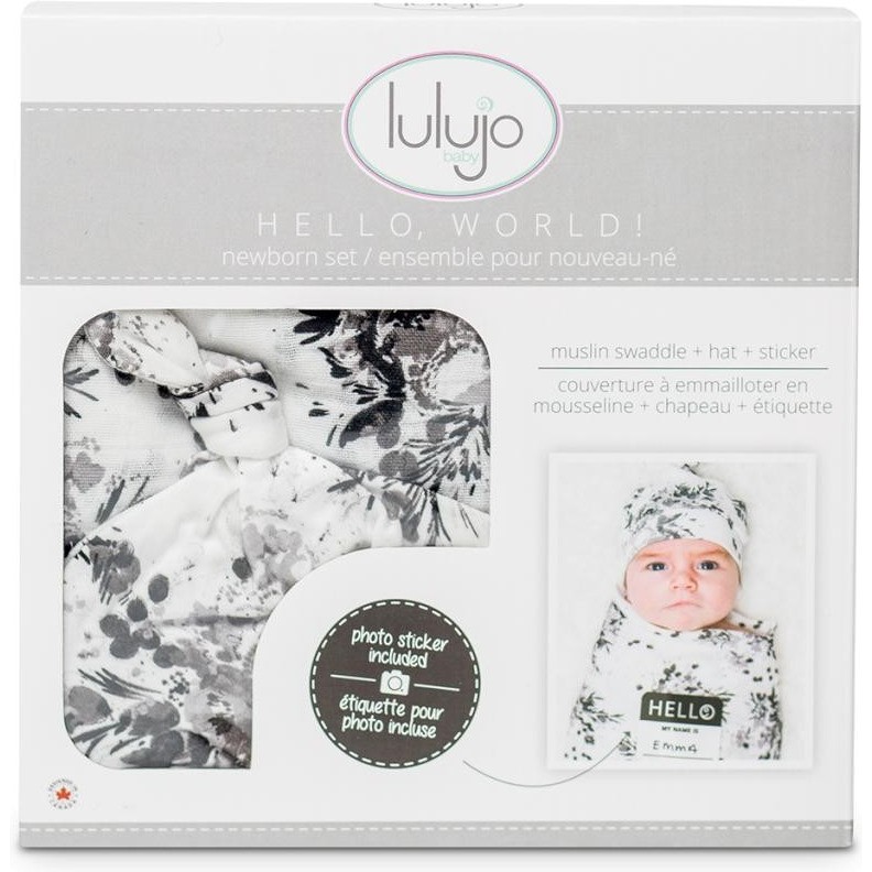 Lulujo Coffret lange et bonnet en bambou Black floral
