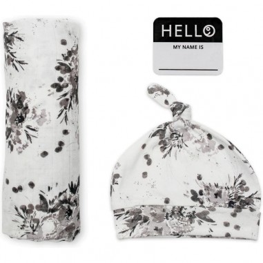 Coffret lange et bonnet en bambou - Black floral - Lulujo