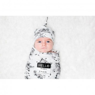 Coffret lange et bonnet en bambou - Black floral - Lulujo