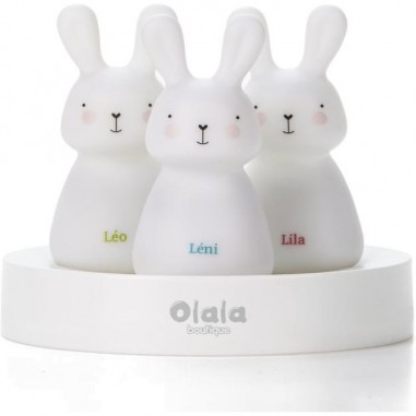 Veilleuse trio de lapins "Léo, Léni et Lila" avec base blanche - Olala Boutique