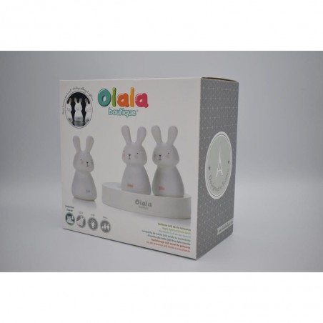 Veilleuse trio de lapins "Léo, Léni et Lila" avec base blanche - Olala Boutique
