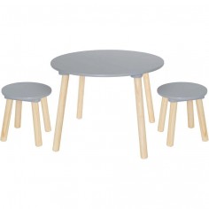 Table ronde 2 tabourets gris - Jabadabado