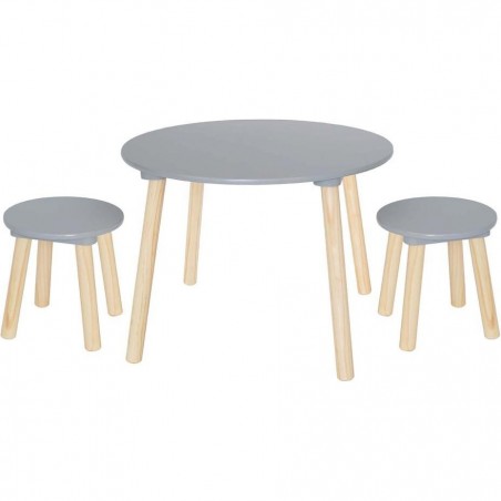 Table ronde 2 tabourets gris - Jabadabado