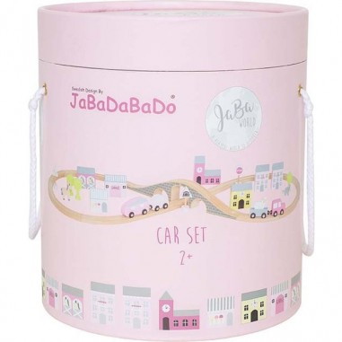 Coffret circuit voiture en bois rose - Jabadabado