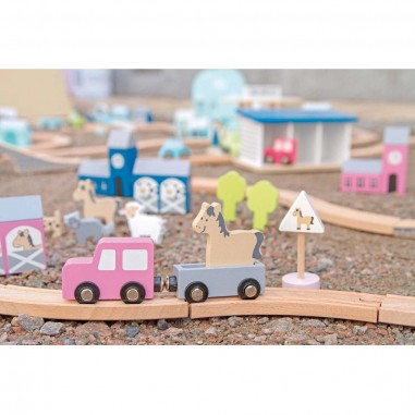 Coffret circuit voiture en bois rose - Jabadabado