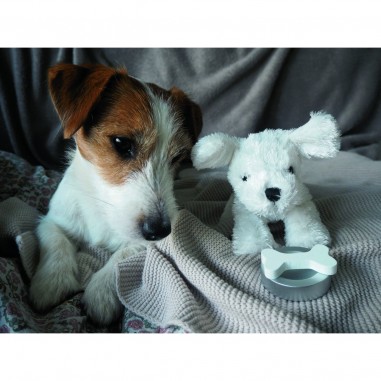 Peluche chien avec sac de transport et accessoires en bois - Jabadabado