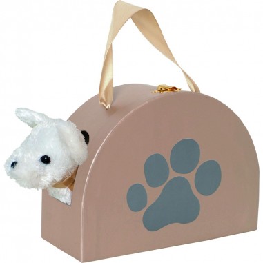 Peluche chien avec sac de transport et accessoires en bois - Jabadabado