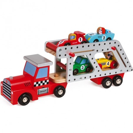 Camion plateau et 4 voitures en bois - Janod