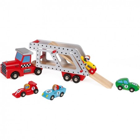 Camion plateau et 4 voitures en bois - Janod