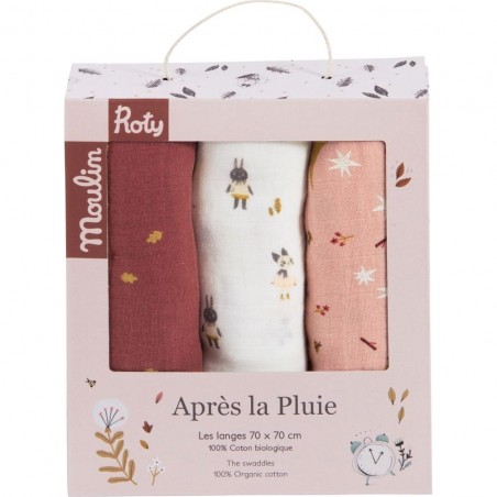 3 langes coton bio "Après la Pluie" - Moulin Roty