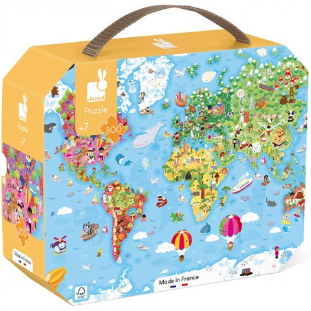 Puzzle éducatif monde 300 pièces, pour enfant dès 7 ans - Janod