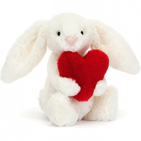 Lapin timide coeur d'amour rouge 18 cm - Bashful Red Love Heart Bunny - Jellycat