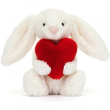 Lapin timide coeur d'amour rouge 18 cm - Bashful Red Love Heart Bunny - Jellycat