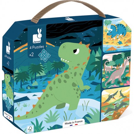 Puzzle dinosaure, lot de 4 - 6 à 16 pièces, pour enfant 2 ans - Janod