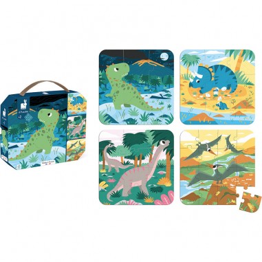 Puzzle dinosaure, lot de 4 - 6 à 16 pièces, pour enfant 2 ans - Janod