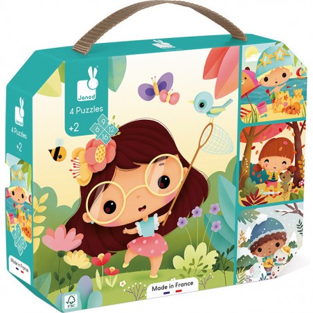 Puzzle 4 saisons, lot de 4 - 6 à 16 pièces, pour enfant 2 ans - Janod