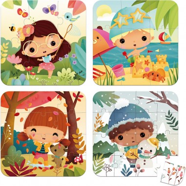 Puzzle 4 saisons, lot de 4 - 6 à 16 pièces, pour enfant 2 ans - Janod
