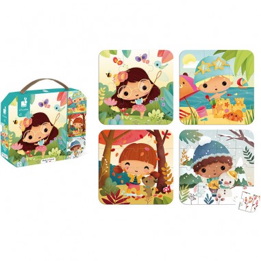 Puzzle 4 saisons, lot de 4 - 6 à 16 pièces, pour enfant 2 ans - Janod