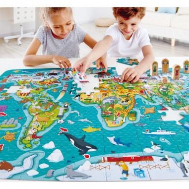2 en 1 Puzzle et jeu Tour du Monde - Hape
