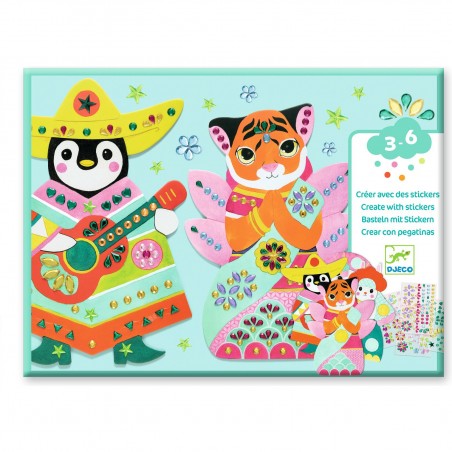 Collage - Décorer 4 animaux avec des pierres brillantes - Djeco