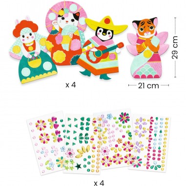 Collage - Décorer 4 animaux avec des pierres brillantes - Djeco