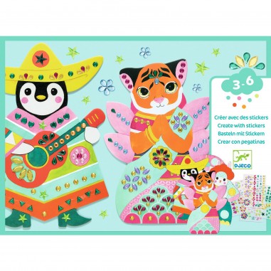 Collage - Décorer 4 animaux avec des pierres brillantes - Djeco