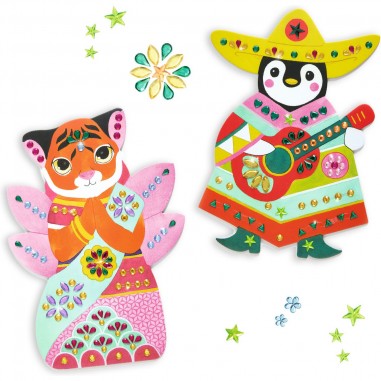 Collage - Décorer 4 animaux avec des pierres brillantes - Djeco