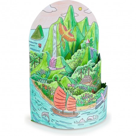 Coffret coloriage 3D Au sommet...de mon île Diorama - Djeco