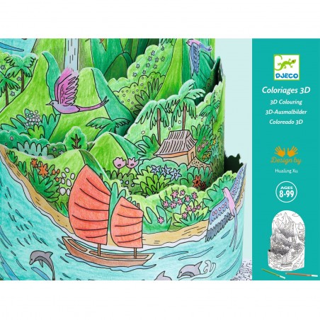 Coffret coloriage 3D Au sommet...de mon île Diorama - Djeco
