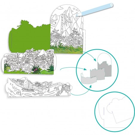 Coffret coloriage 3D Au sommet...de mon île Diorama - Djeco