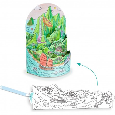 Coffret coloriage 3D Au sommet...de mon île Diorama - Djeco