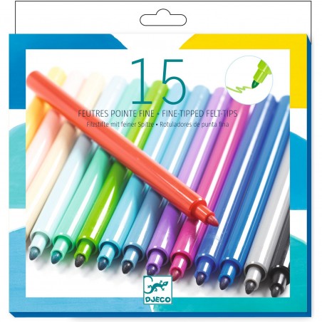 15 feutres à pointe fine - Couleurs douces - Pacifique - Djeco