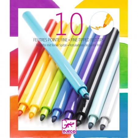 10 feutres pointe fine aux couleurs douces Arc-en-ciel - Djeco