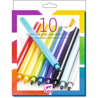 10 feutres pointe fine aux couleurs douces Arc-en-ciel - Djeco