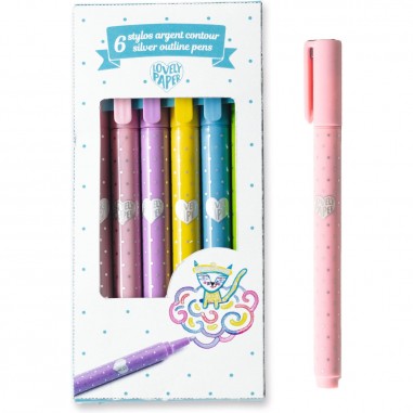 6 stylos argent contour - Ecrire et dessiner - Djeco