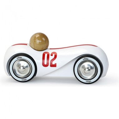 Voiture en bois, Streamline vintage moyen modèle blanche - Véhicules de collection - Vilac