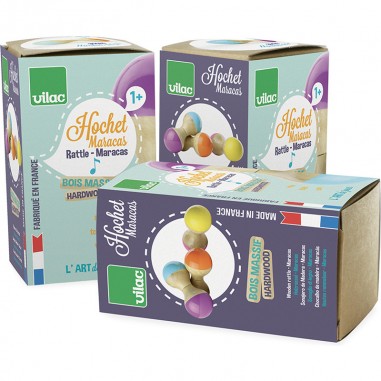 Hochet du Jura en bois, Mint et orange - Cadeaux de naissance - Vilac