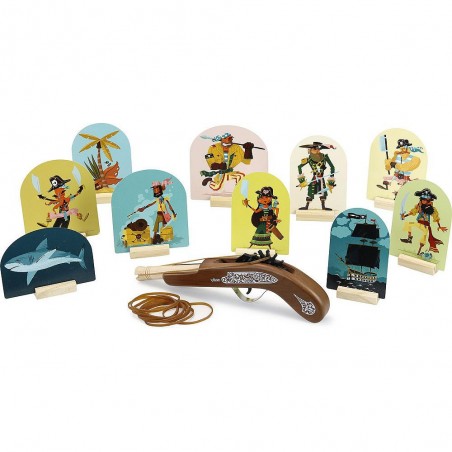 Pistolet en Bois Pirate avec Elastiques & Cibles Enfant - Vilac