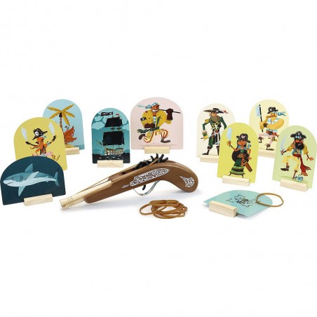 Pistolet en Bois Pirate avec Elastiques & Cibles Enfant - Vilac