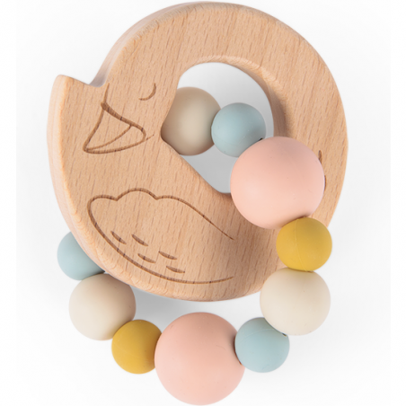 Hochet anneau de dentition bois et silicone Cygne - La petite école de danse - Moulin Roty