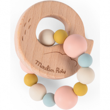 Hochet anneau de dentition bois et silicone Cygne - La petite école de danse - Moulin Roty