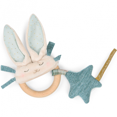 Hochet anneau bois Lapin bleu - La petite école de danse - Moulin Roty